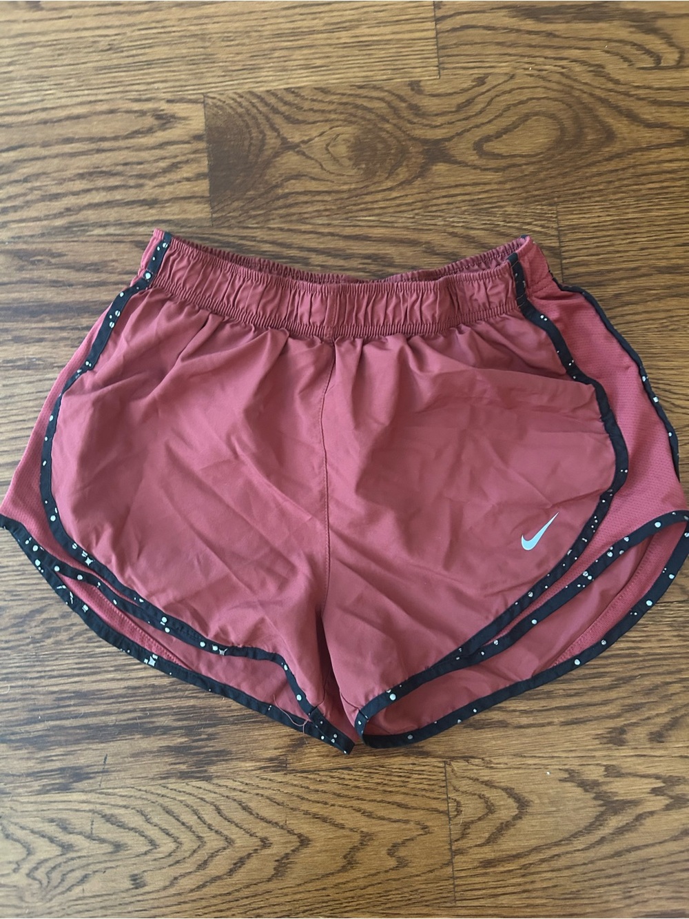 Nike Women’s Rust Red Athletic Running Shorts with Black Trim